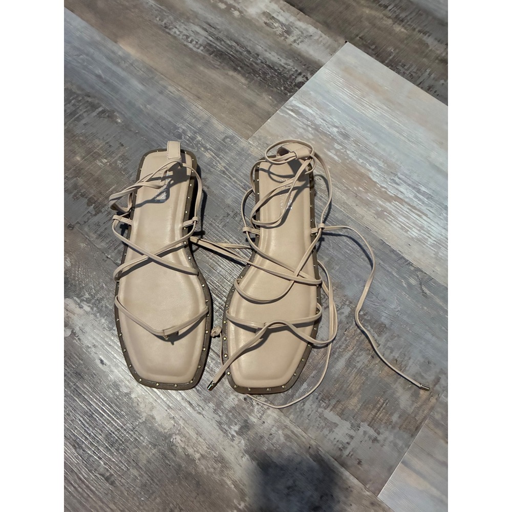 Alfani Step N Flex Novaraap Nude Beige Lace Up Gladiator Sandals Square Toe 9.5M